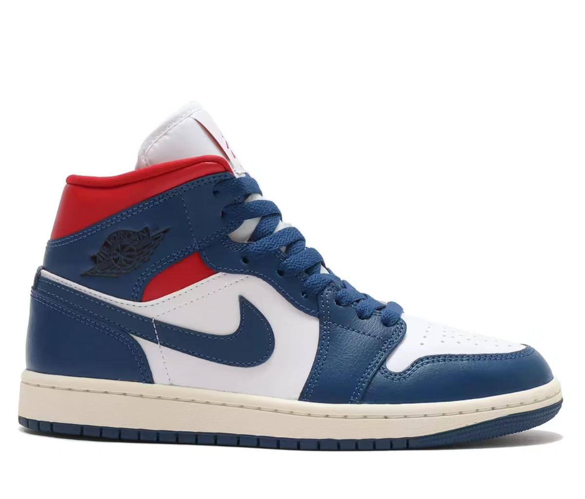 Jordan 1 Mid French Blue Gym Red (Women's)