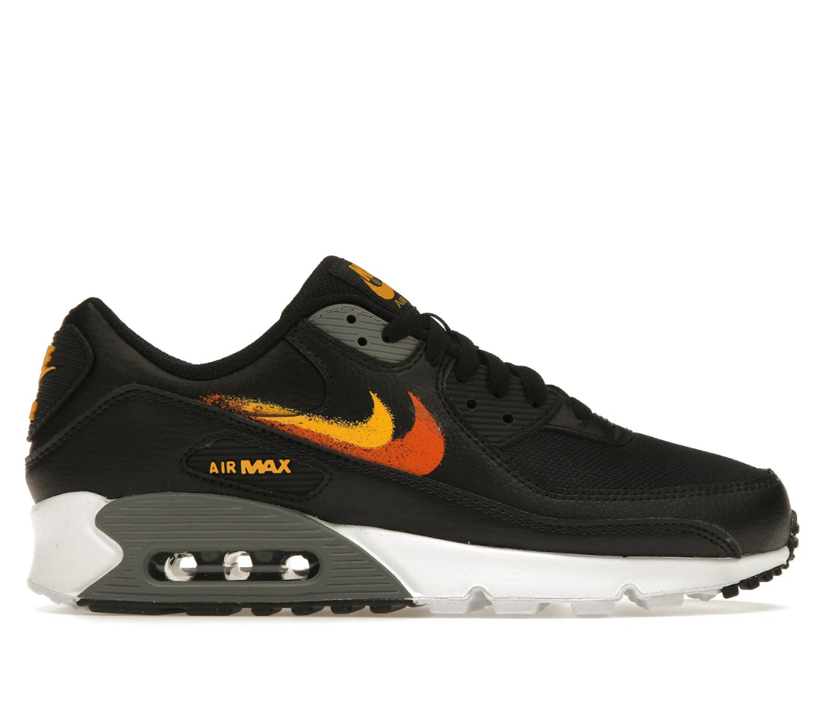 Nike Air Max 90 Spray Paint Swoosh Black University Gold 