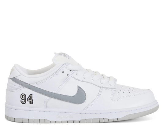 Nike SB Dunk Low Supreme 94 White Metallic Silver 