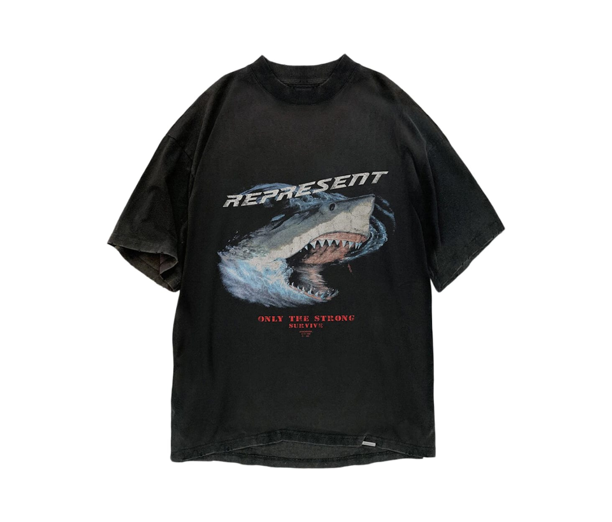 Represent Only The Strong Survive Shark T-Shirt Vintage Black