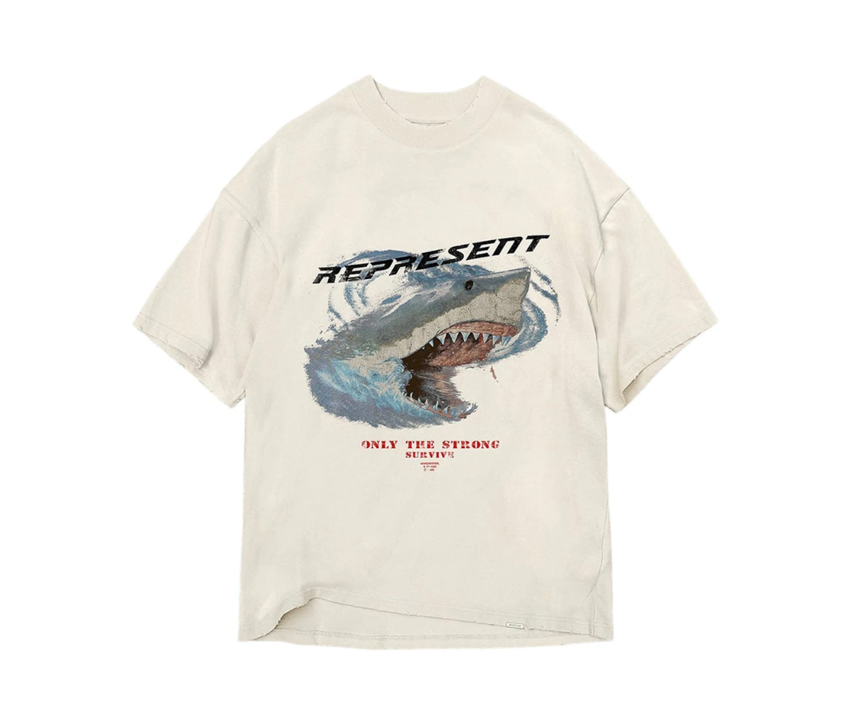 Represent Only The Strong Survive Shark T-Shirt Vintage White