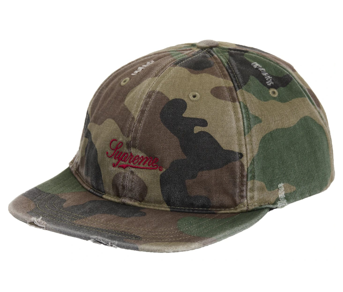 Supreme Distressed Script 6-Panel Woodland Camo