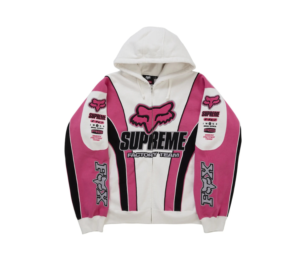 Supreme Fox Racing Zip Up Hooded Sweatshirt White