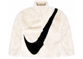 Nike Sportswear Women's Oversized Swoosh Logo Faux Fur Jacket Fossil/Black